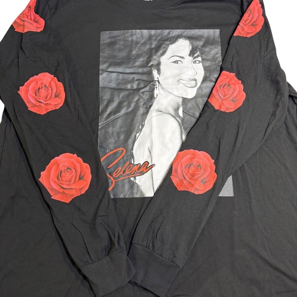 Selena Long Sleeve T-Shirt Roses Graphic Print Black Tee 2XL - Picture 2 of 7